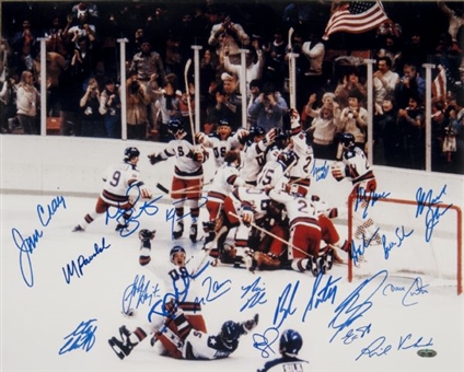 1980 USA Olympic Hockey Team Signed 16x20 Photo (Steiner)